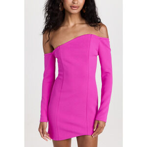 Misha 'Baker' Pink Asymmetrical Off Shoulder Long Sleeve Dress Size M - NWT